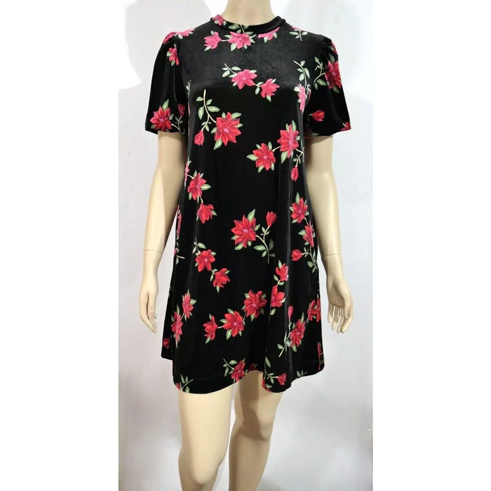 Draper James Women's Floral Velvet Shift Dress in Poinsettia Red Black Size XL